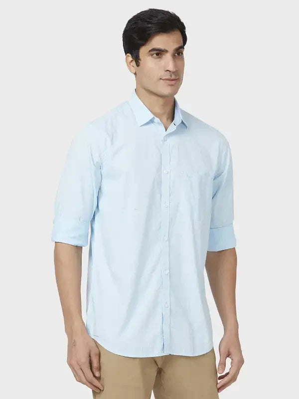 Men Blue Tailored Fit Print Cotton Full Sleeve Shirts
