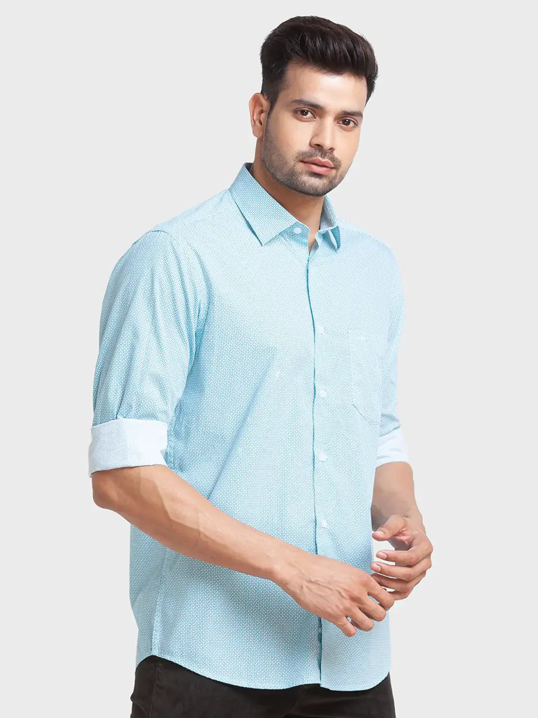 Colorplus Men Blue Printed Tailored Fit Cotton Casual Shirt