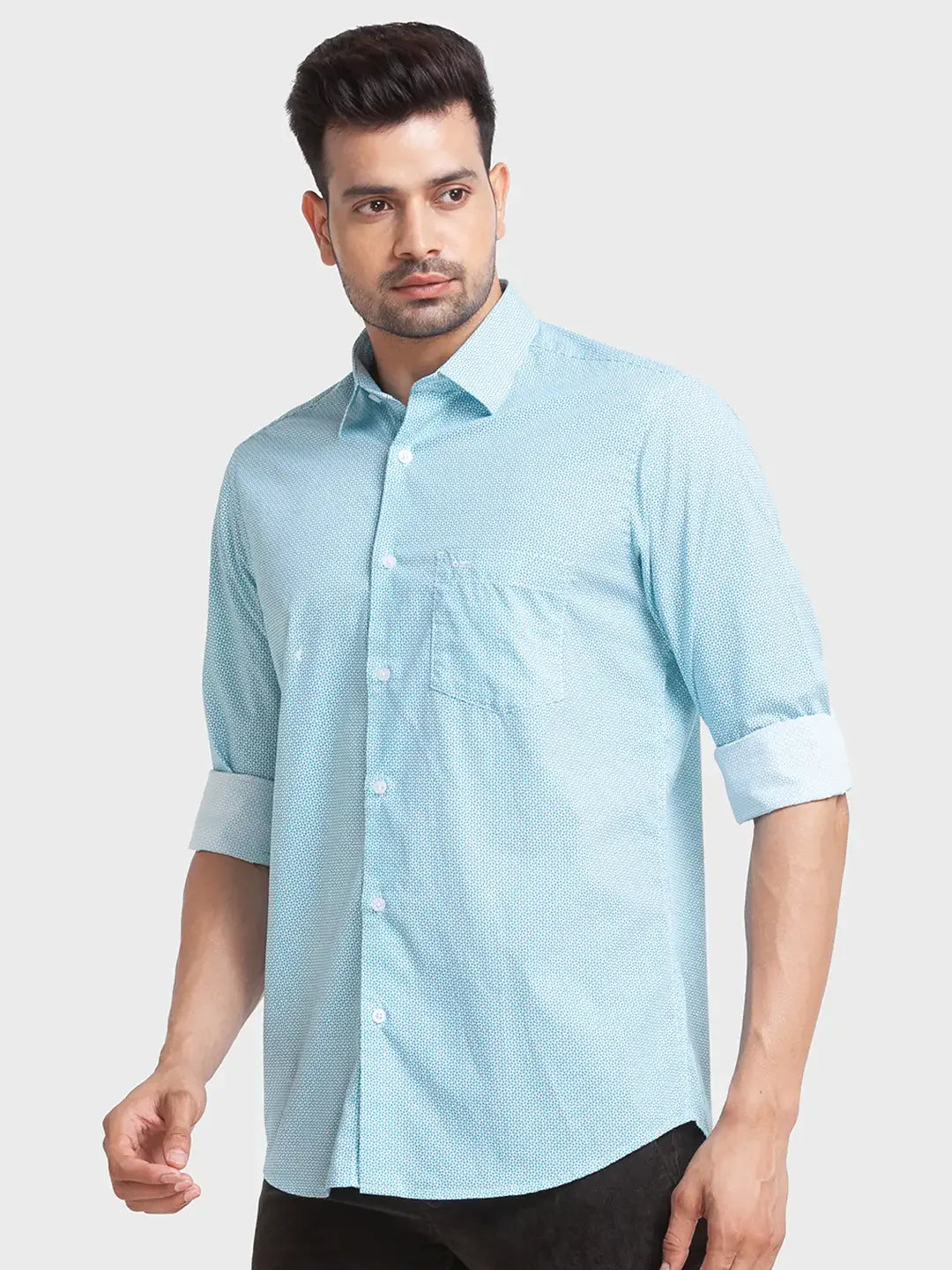 Colorplus Men Blue Printed Tailored Fit Cotton Casual Shirt