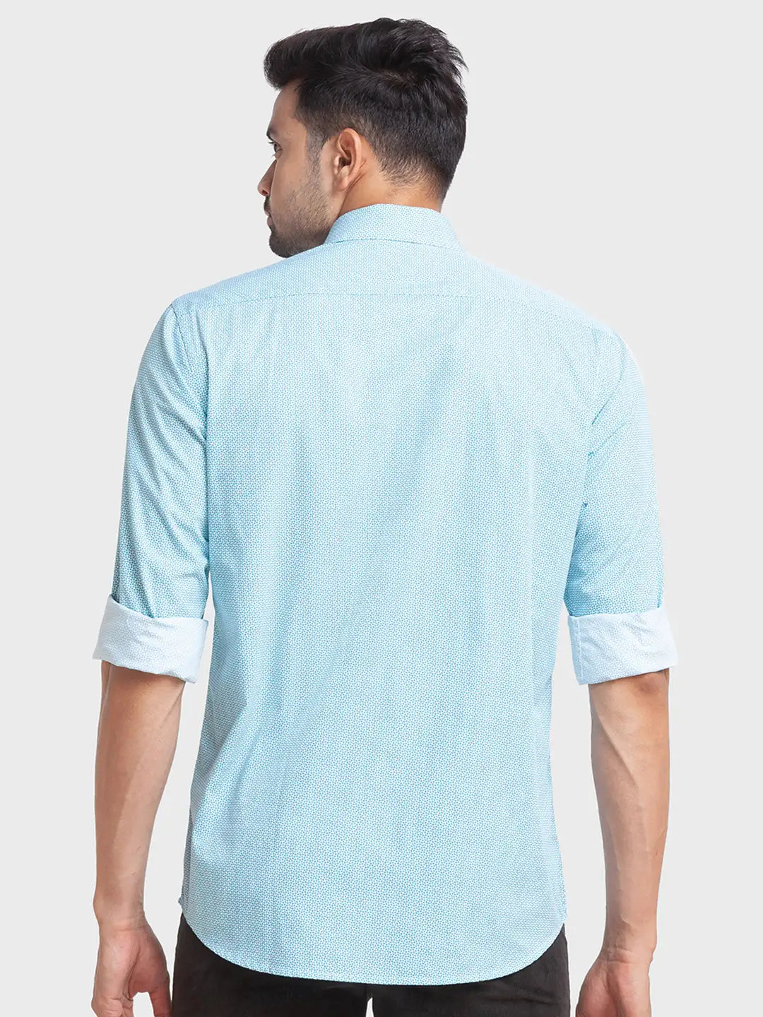 Colorplus Men Blue Printed Tailored Fit Cotton Casual Shirt