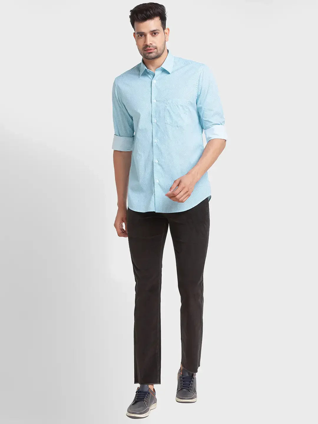 Colorplus Men Blue Printed Tailored Fit Cotton Casual Shirt