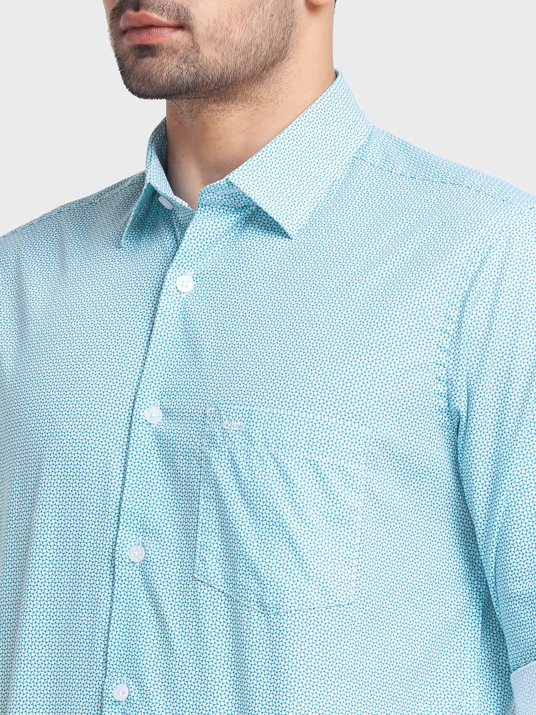 Colorplus Men Blue Printed Tailored Fit Cotton Casual Shirt
