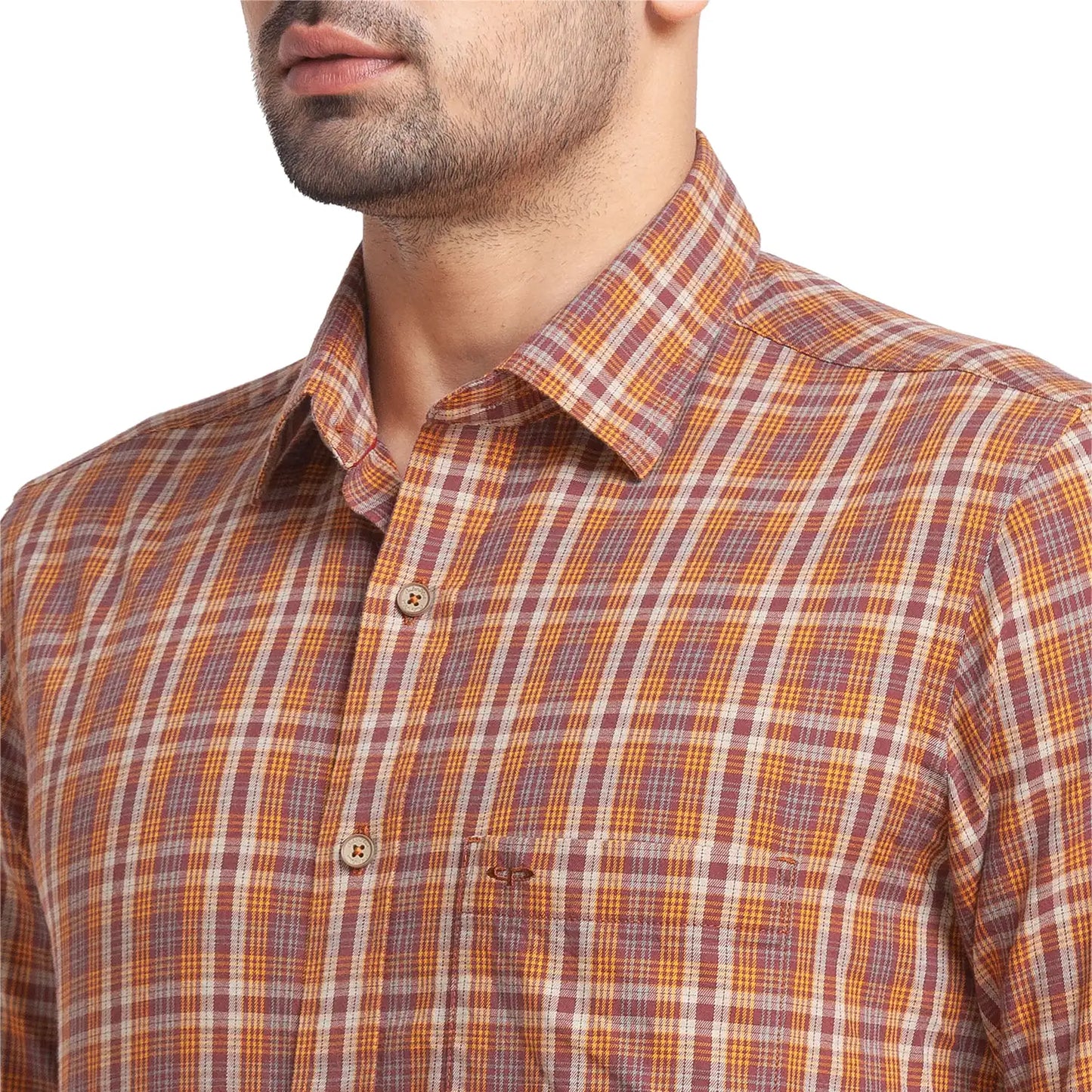 Men Maroon Tailored Fit Checks Cotton Full Sleeve Shirts