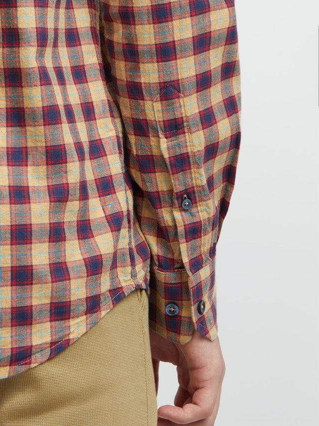 Men Yellow Tailored Fit Checks Cotton Full Sleeve Shirts