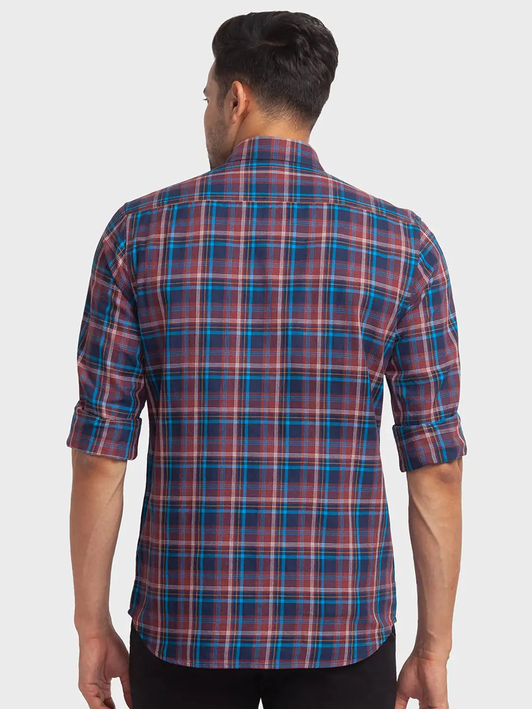 Colorplus Men Blue Checks Tailored Fit Cotton Casual Shirt