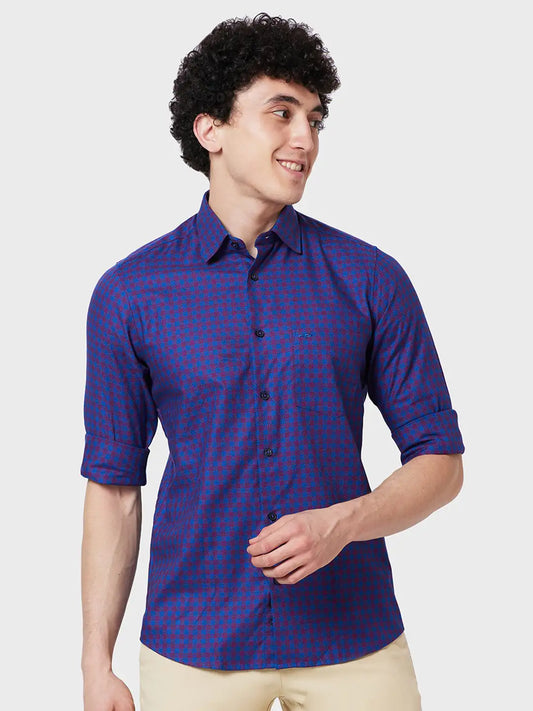 Colorplus Men Blue Checks Tailored Fit Cotton Casual Shirt