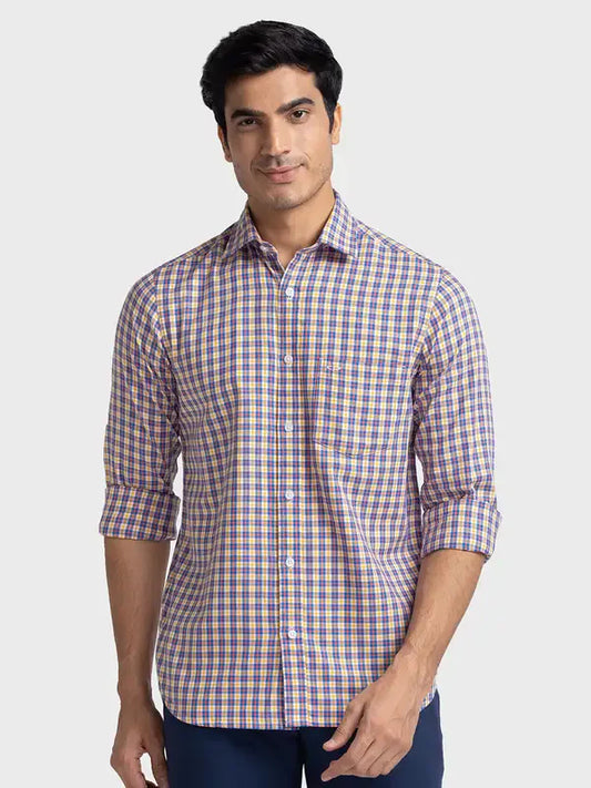 Colorplus Men Blue Checks Tailored Fit Cotton Casual Shirt