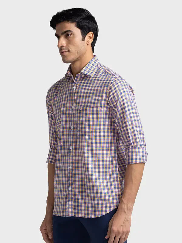 Colorplus Men Blue Checks Tailored Fit Cotton Casual Shirt