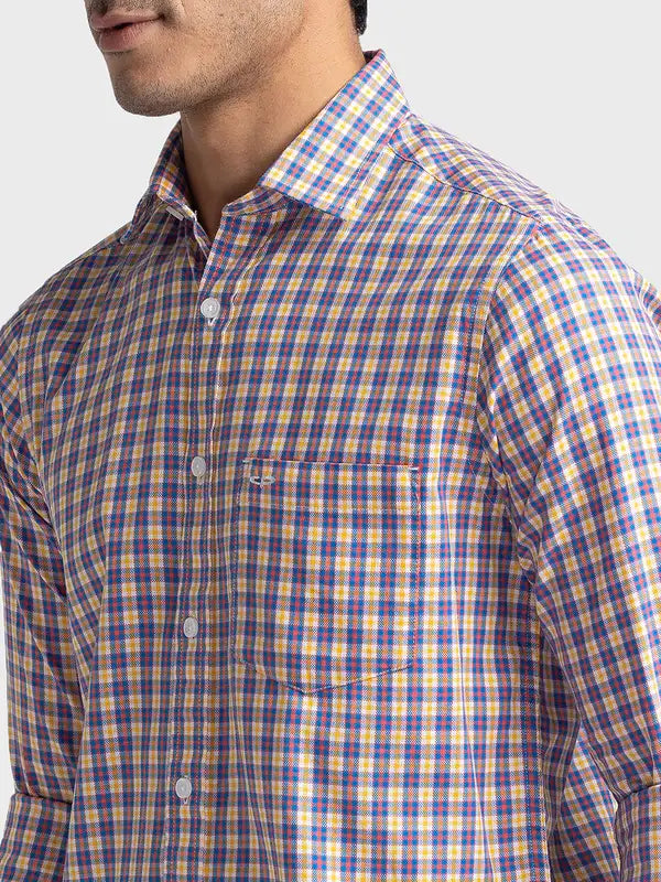 Colorplus Men Blue Checks Tailored Fit Cotton Casual Shirt