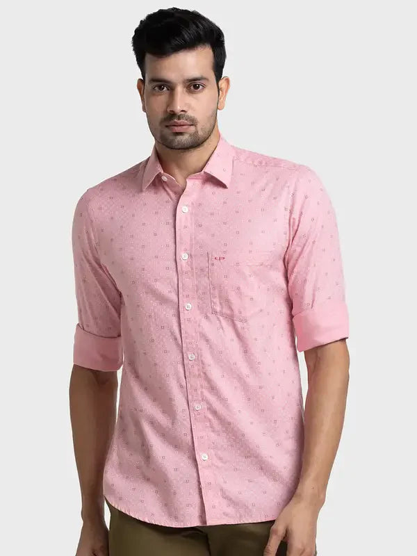 Colorplus Men Pink Printed Tailored Fit Cotton Casual Shirt
