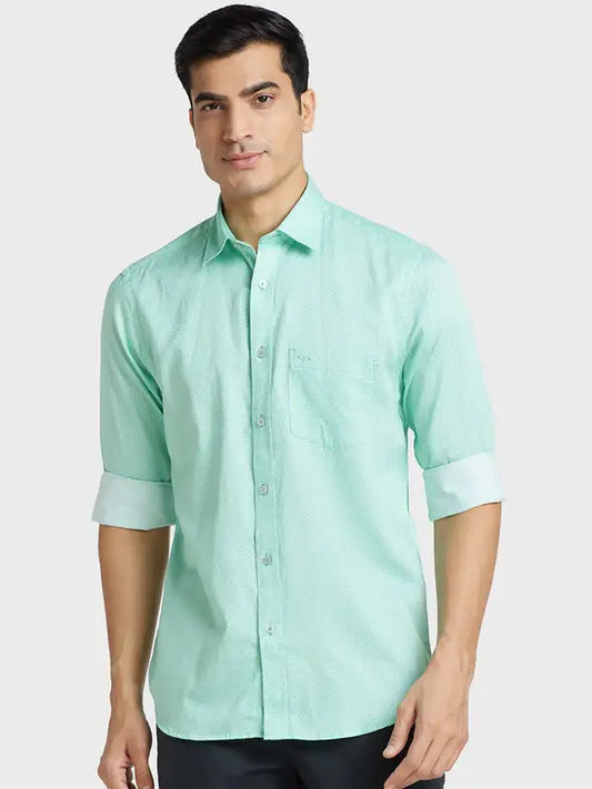 Men Green Tailored Fit Print Cotton Full Sleeve Shirts