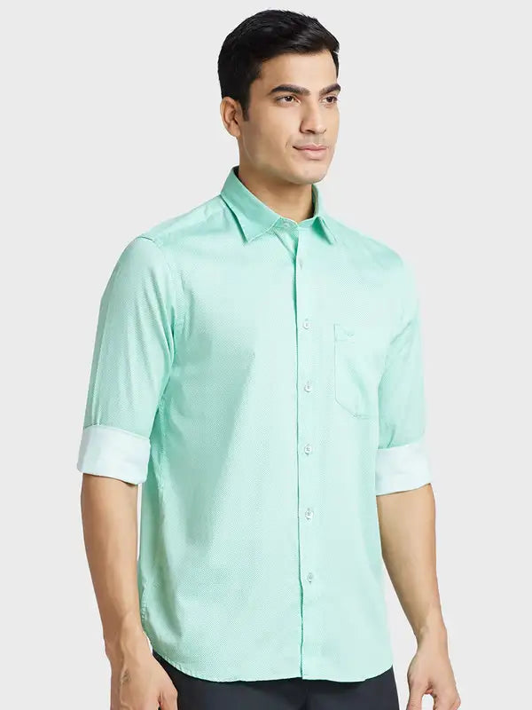 Men Green Tailored Fit Print Cotton Full Sleeve Shirts