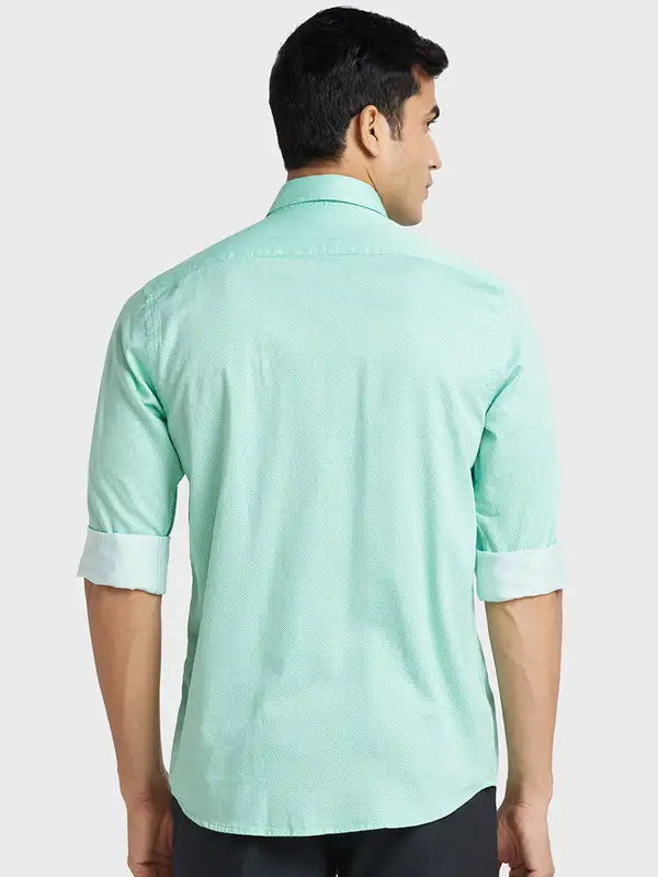 Men Green Tailored Fit Print Cotton Full Sleeve Shirts