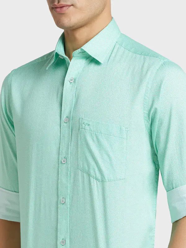 Men Green Tailored Fit Print Cotton Full Sleeve Shirts