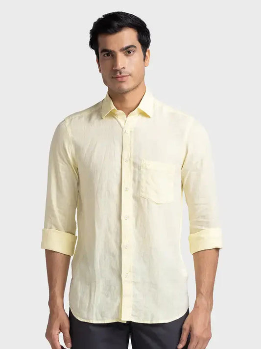 Colorplus Men Yellow Tailored Fit Yarn Dyed Linen Casual Shirt