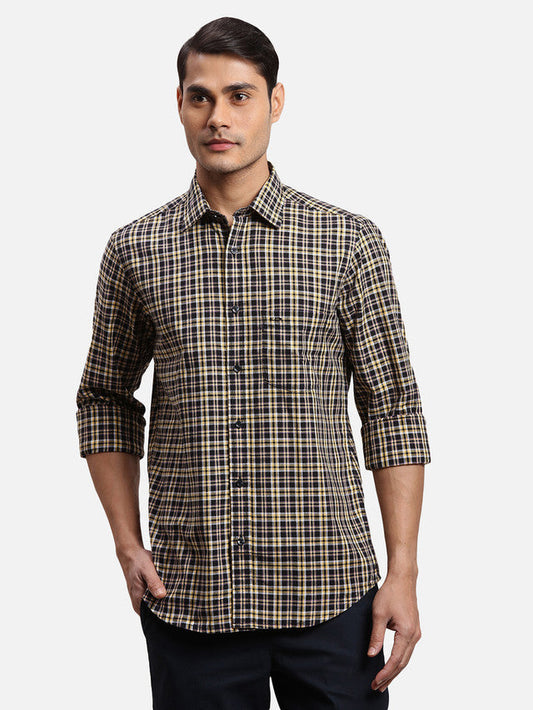 Colorplus Black Checks Regular Fit Cotton Casual Shirt