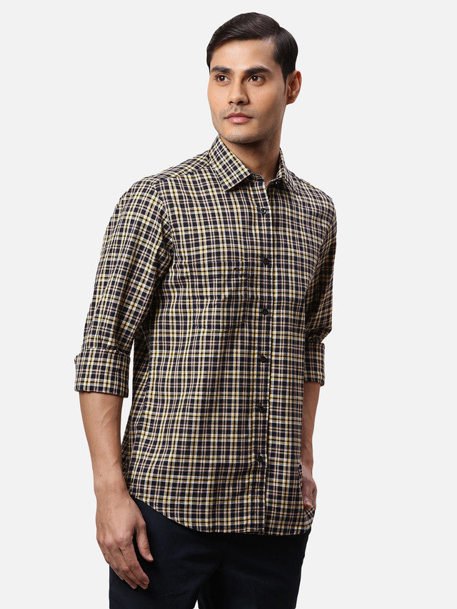 Colorplus Black Checks Regular Fit Cotton Casual Shirt