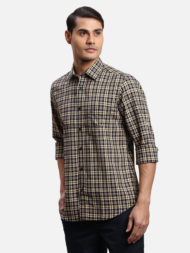 Colorplus Black Checks Regular Fit Cotton Casual Shirt