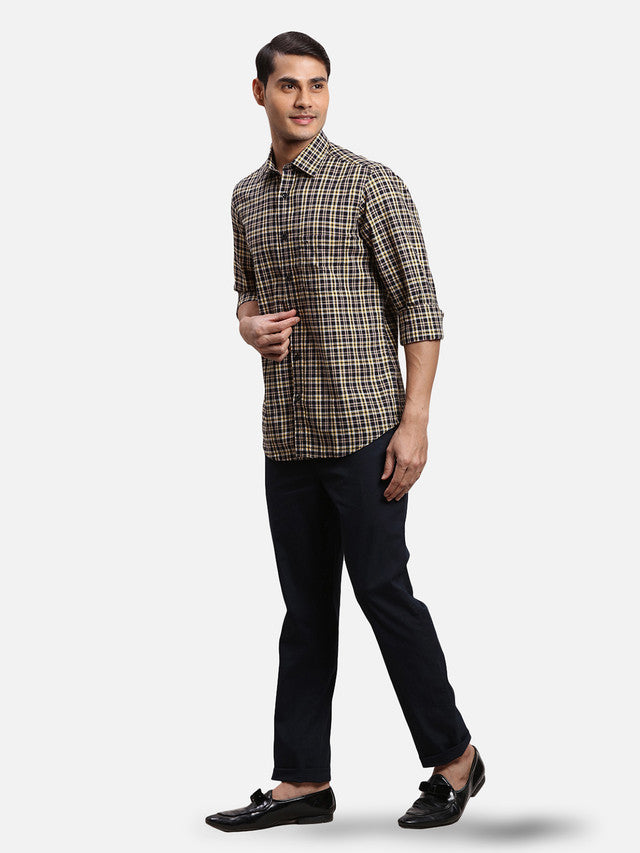 Colorplus Black Checks Regular Fit Cotton Casual Shirt