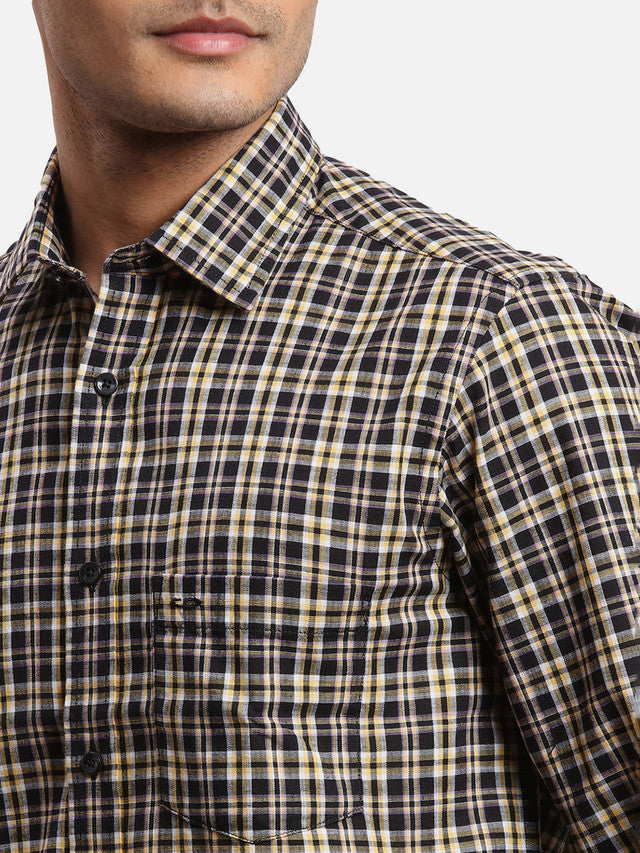 Colorplus Black Checks Regular Fit Cotton Casual Shirt