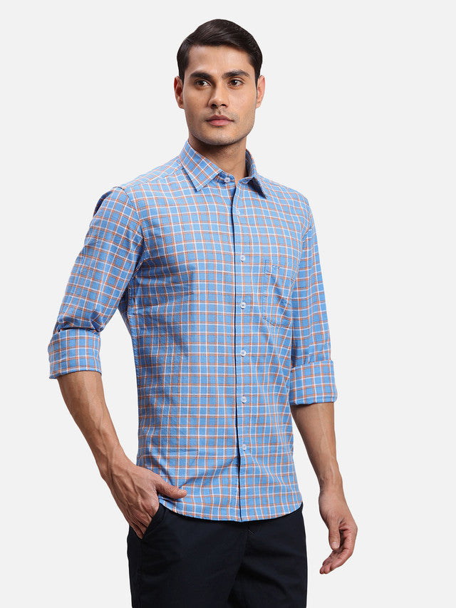 Colorplus Blue Checks Regular Fit Full Sleeve Cotton Shirt