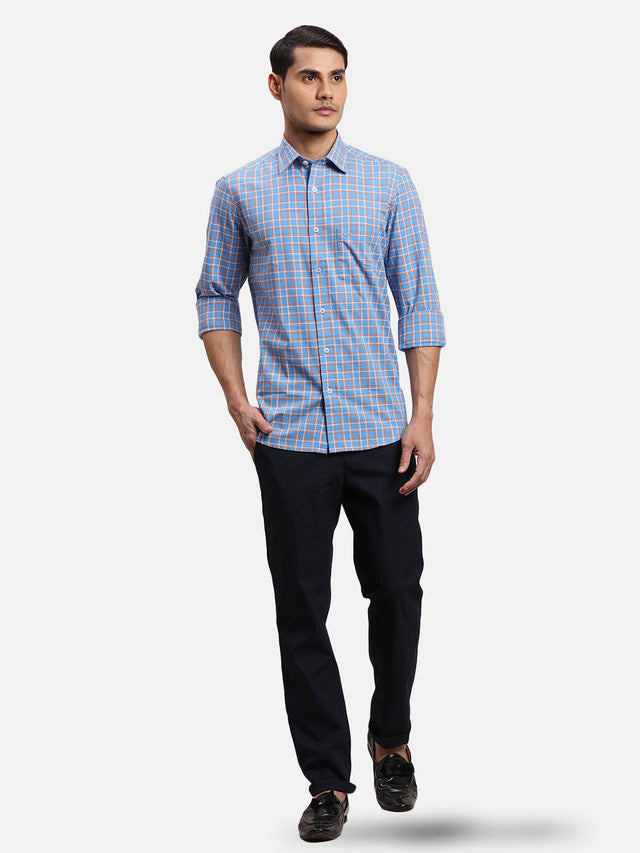 Colorplus Blue Checks Regular Fit Full Sleeve Cotton Shirt