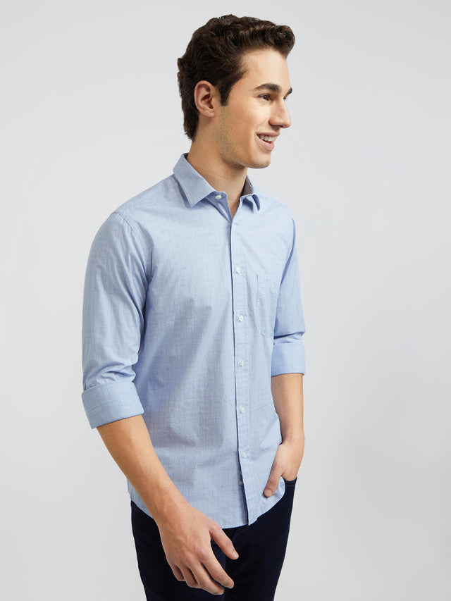 Men Blue Regular Fit Solid Piece Dyed Cotton Full Sleeves Shirts