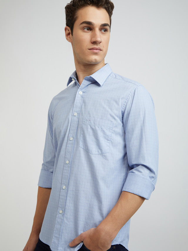 Men Blue Regular Fit Solid Piece Dyed Cotton Full Sleeves Shirts
