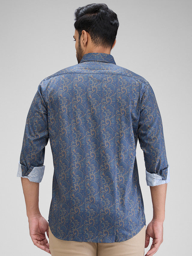 Colorplus Men Blue Printed Regular Fit Full Sleeve Spread Collar Shirt
