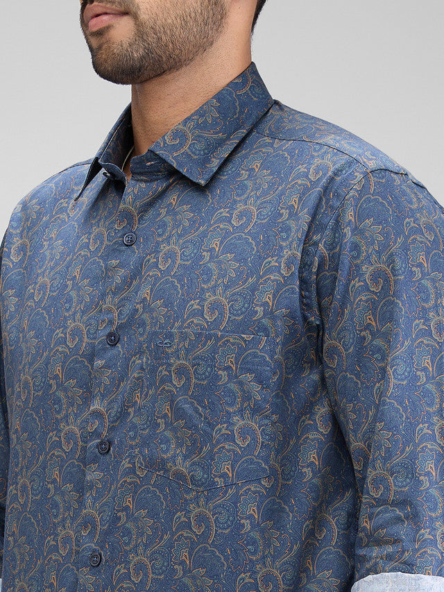 Colorplus Men Blue Printed Regular Fit Full Sleeve Spread Collar Shirt