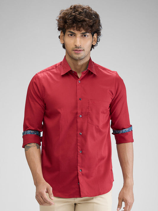 Colorplus Red Plain Regular Fit Cotton Casual Shirt