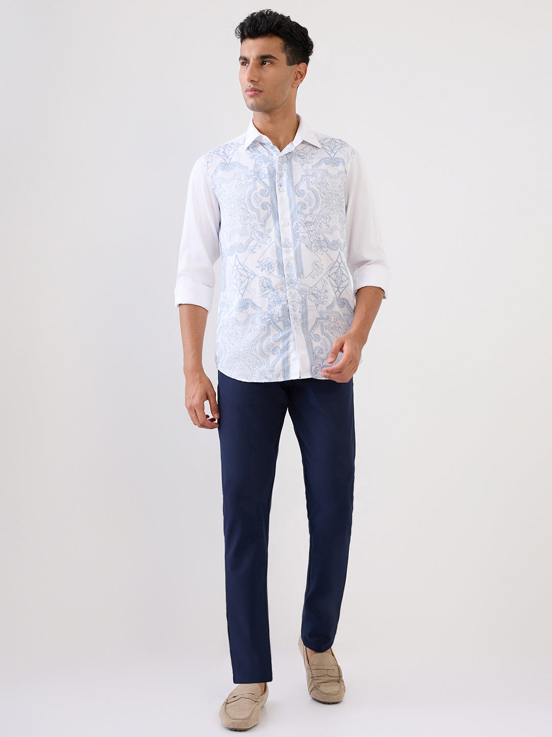 Colorplus Men Blue Printed Regular Fit Tencel Full Sleeve Casual Shirt