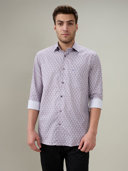 Colorplus Men Purple Printed Regular Fit Cotton Full Sleeve Casual Shirt