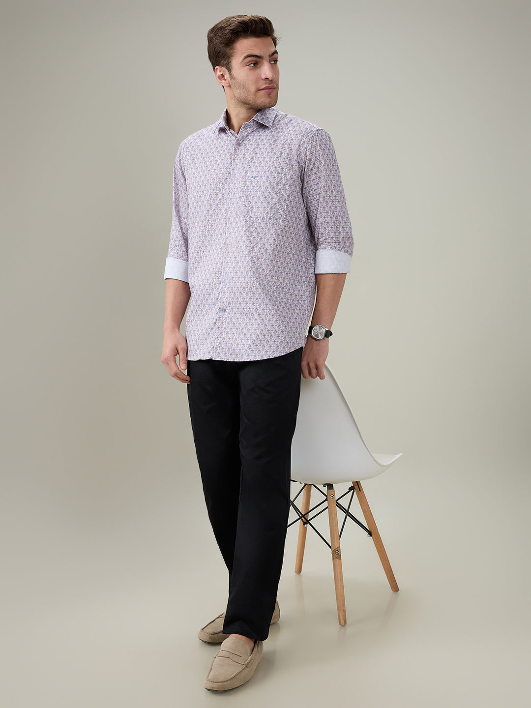 Colorplus Men Purple Printed Regular Fit Cotton Full Sleeve Casual Shirt