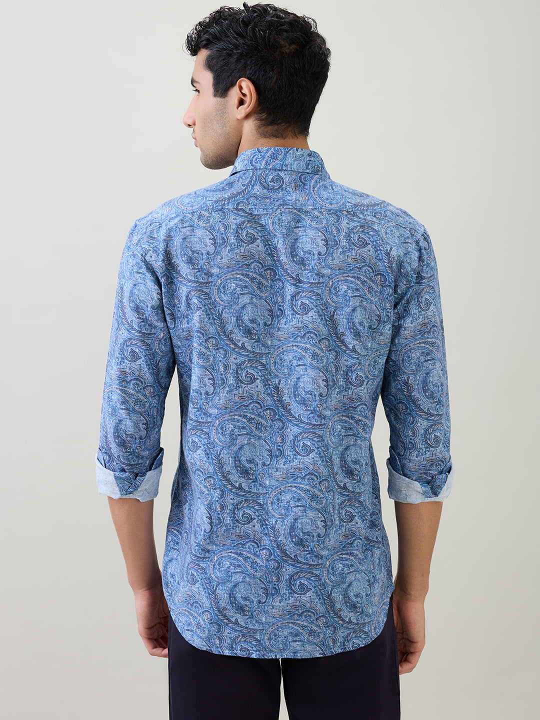 Colorplus Men Blue Printed Regular Fit Cotton Blend Full Sleeve Casual Shirt