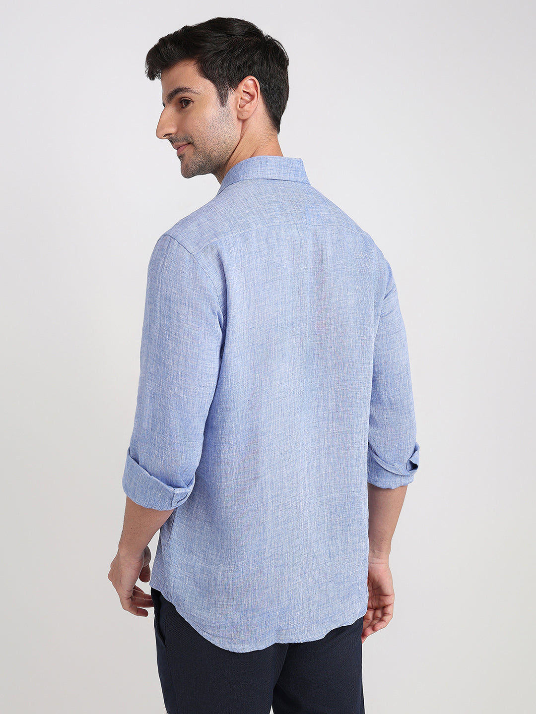 Colorplus Men Blue Solid Regular Fit Linen Full Sleeve Casual Shirt