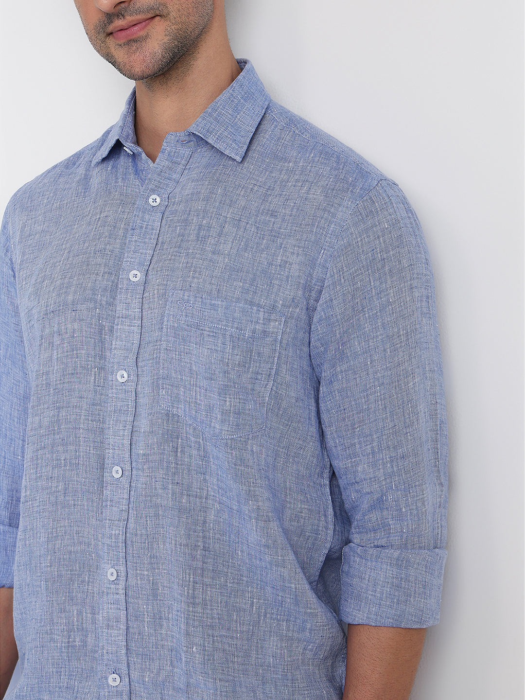 Colorplus Men Blue Solid Regular Fit Linen Full Sleeve Casual Shirt
