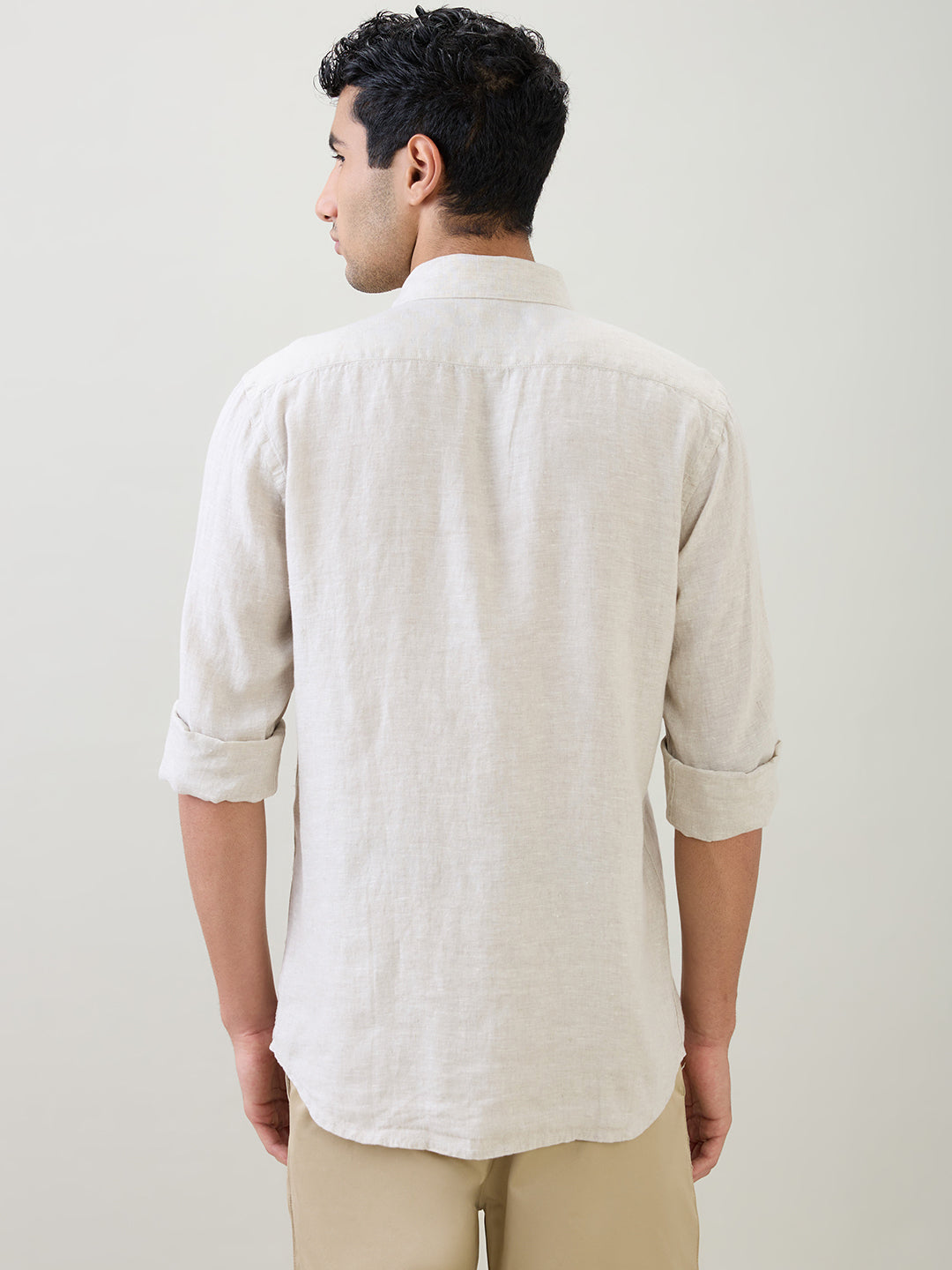 Colorplus Men Brown Solid Regular Fit Linen Full Sleeve Casual Shirt