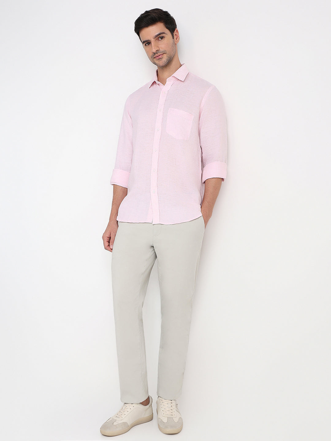 Colorplus Men Red Solid Regular Fit Linen Full Sleeve Casual Shirt