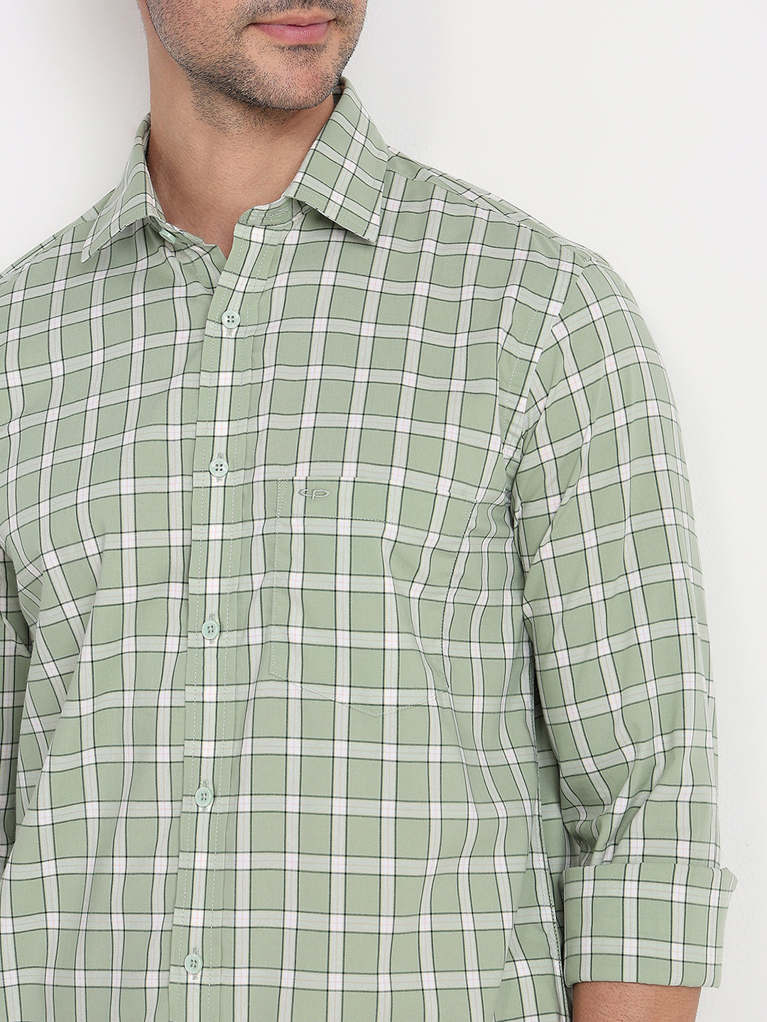 Colorplus Men Green Checks Regular Fit Cotton Full Sleeve Casual Shirt
