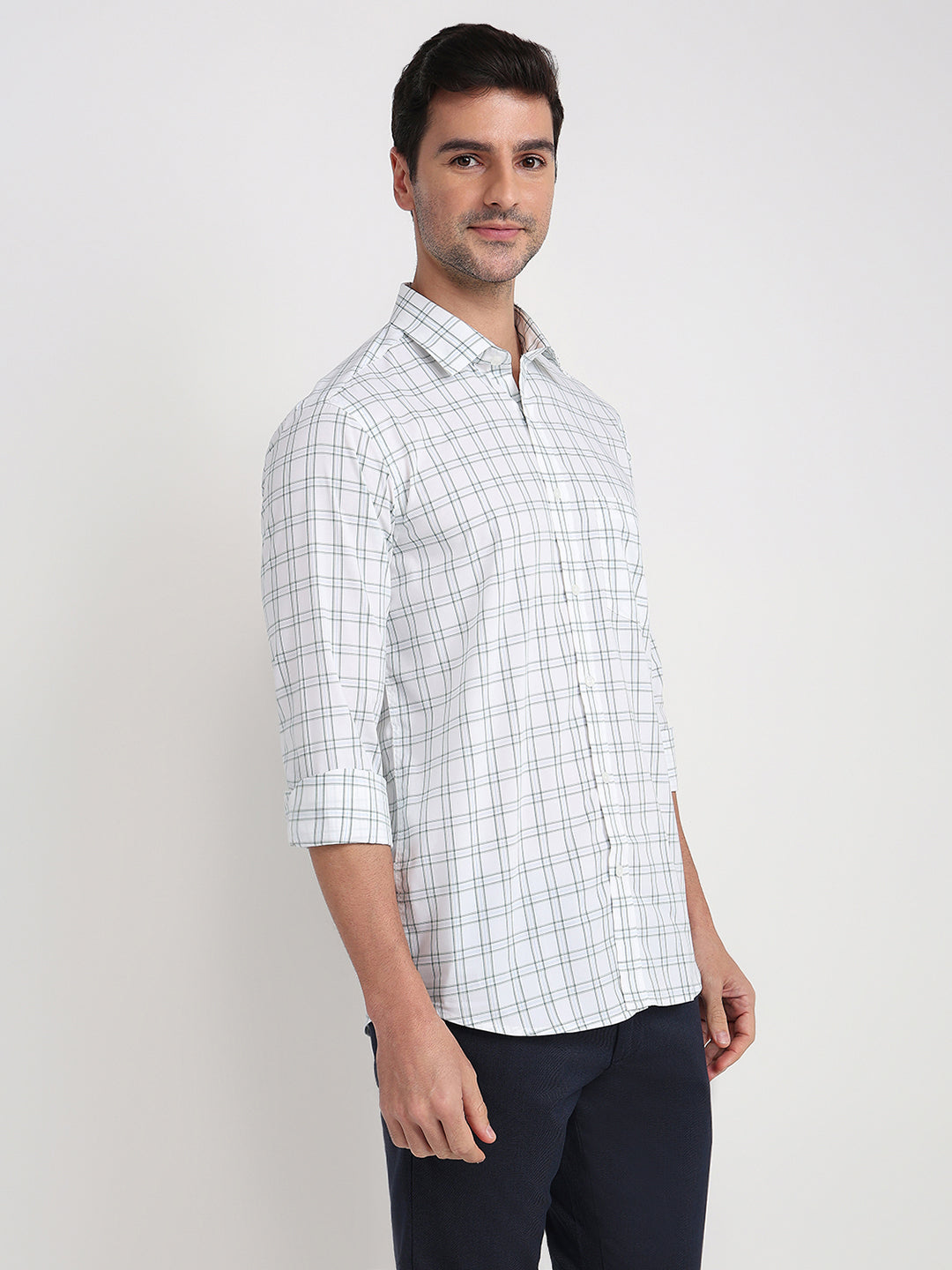 Colorplus Men White Checks Regular Fit Cotton Full Sleeve Casual Shirt