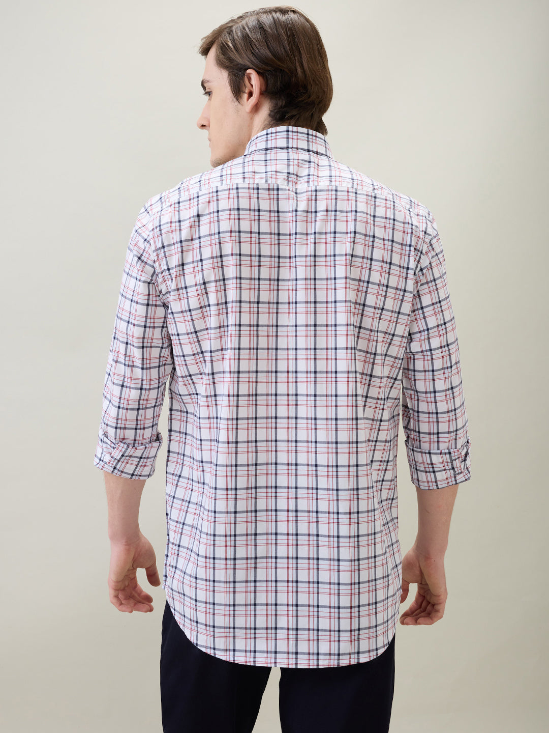 Colorplus Men Red Checks Regular Fit Cotton Full Sleeve Casual Shirt