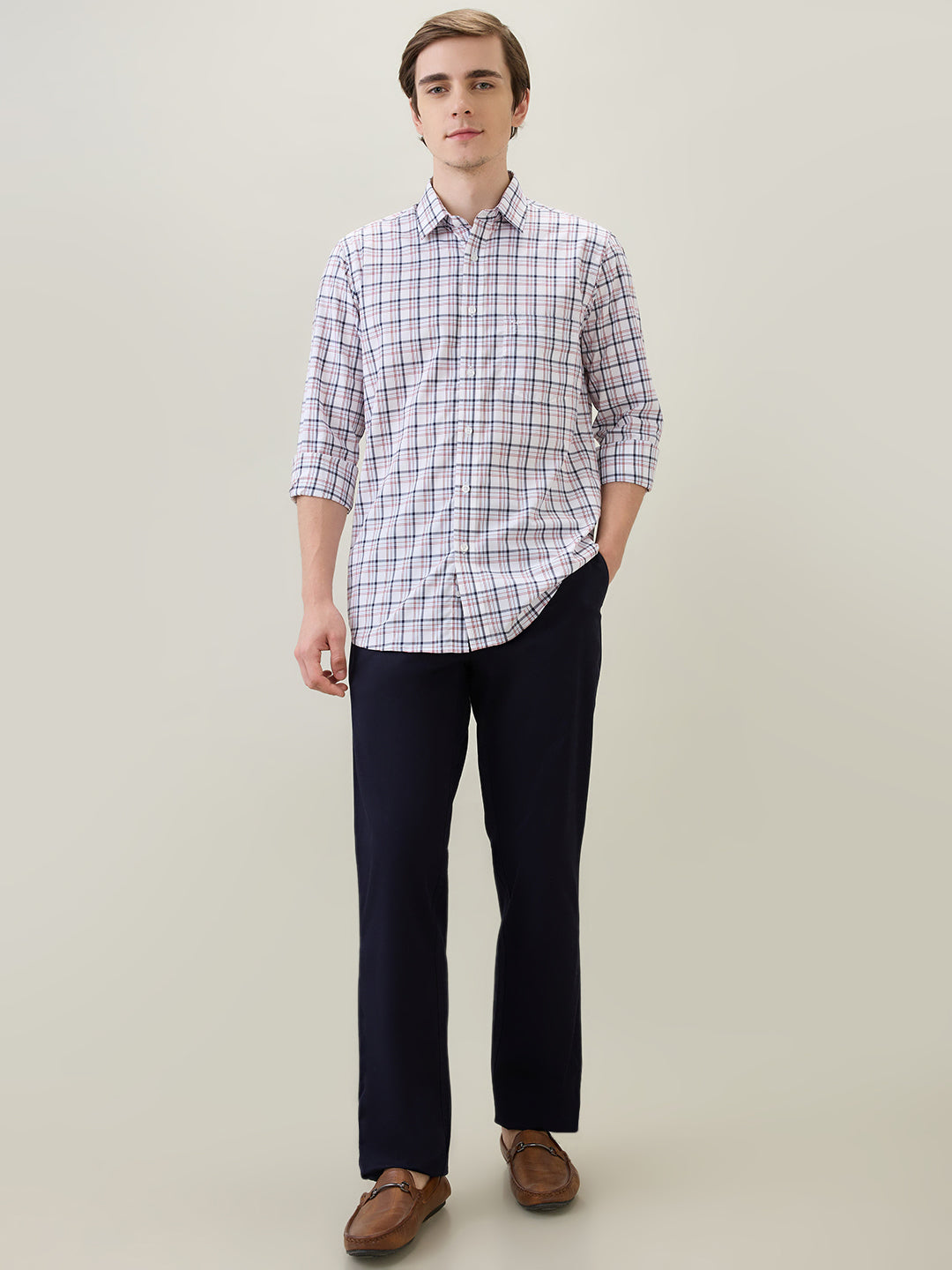 Colorplus Men Red Checks Regular Fit Cotton Full Sleeve Casual Shirt