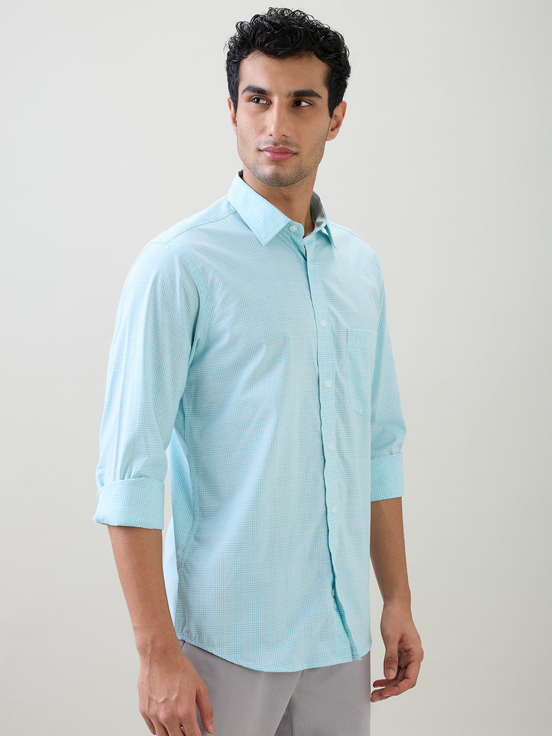 Colorplus Men Green Checks Regular Fit Cotton Full Sleeve Casual Shirt