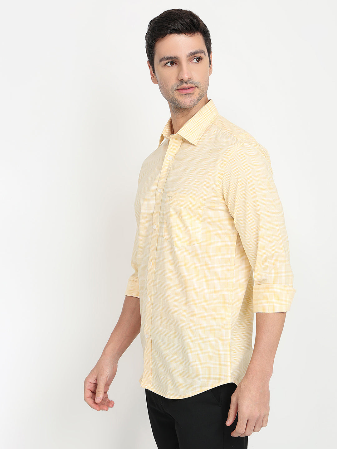 Colorplus Men Yellow Checks Regular Fit Cotton Full Sleeve Casual Shirt