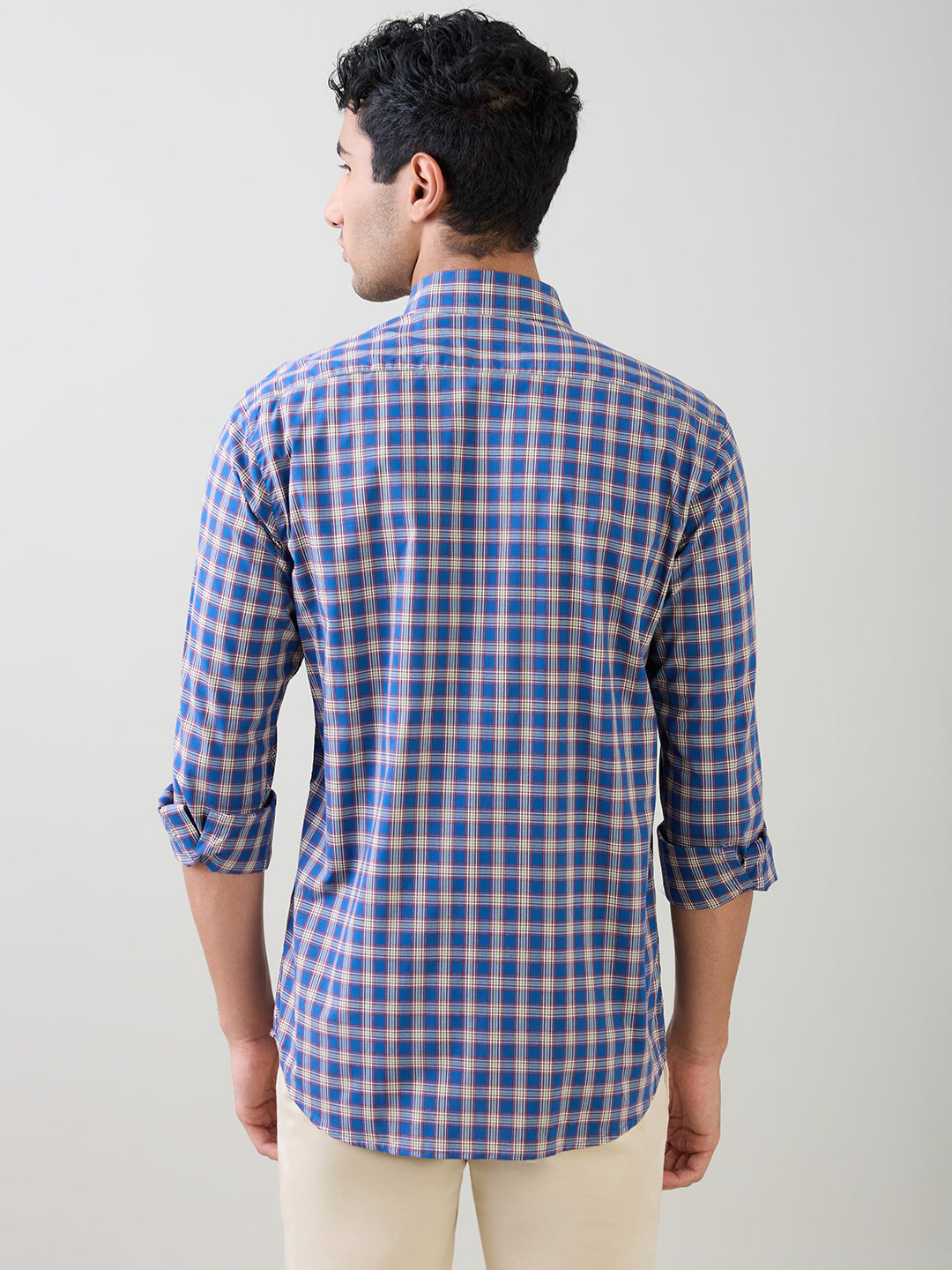 Colorplus Men Blue Checks Regular Fit Cotton Full Sleeve Casual Shirt