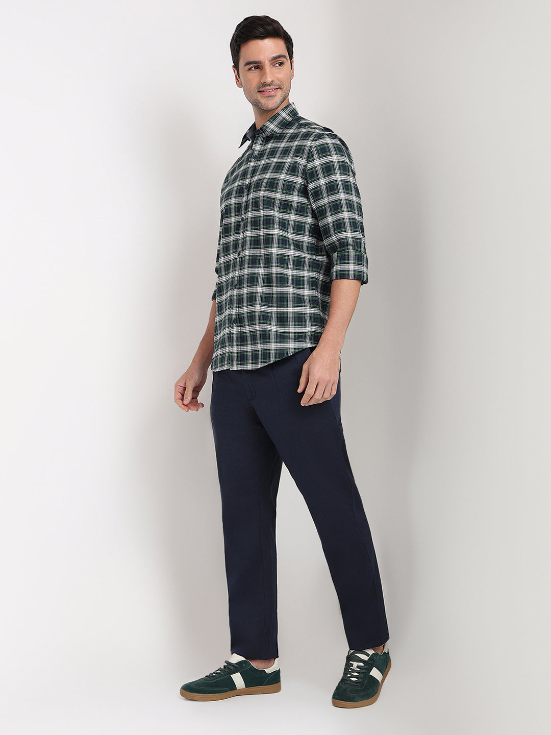 Colorplus Men Green Checks Regular Fit Cotton Full Sleeve Casual Shirt