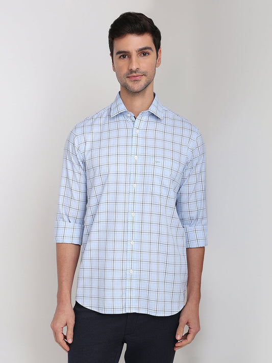 Colorplus Men Blue Checks Regular Fit Cotton Full Sleeve Casual Shirt
