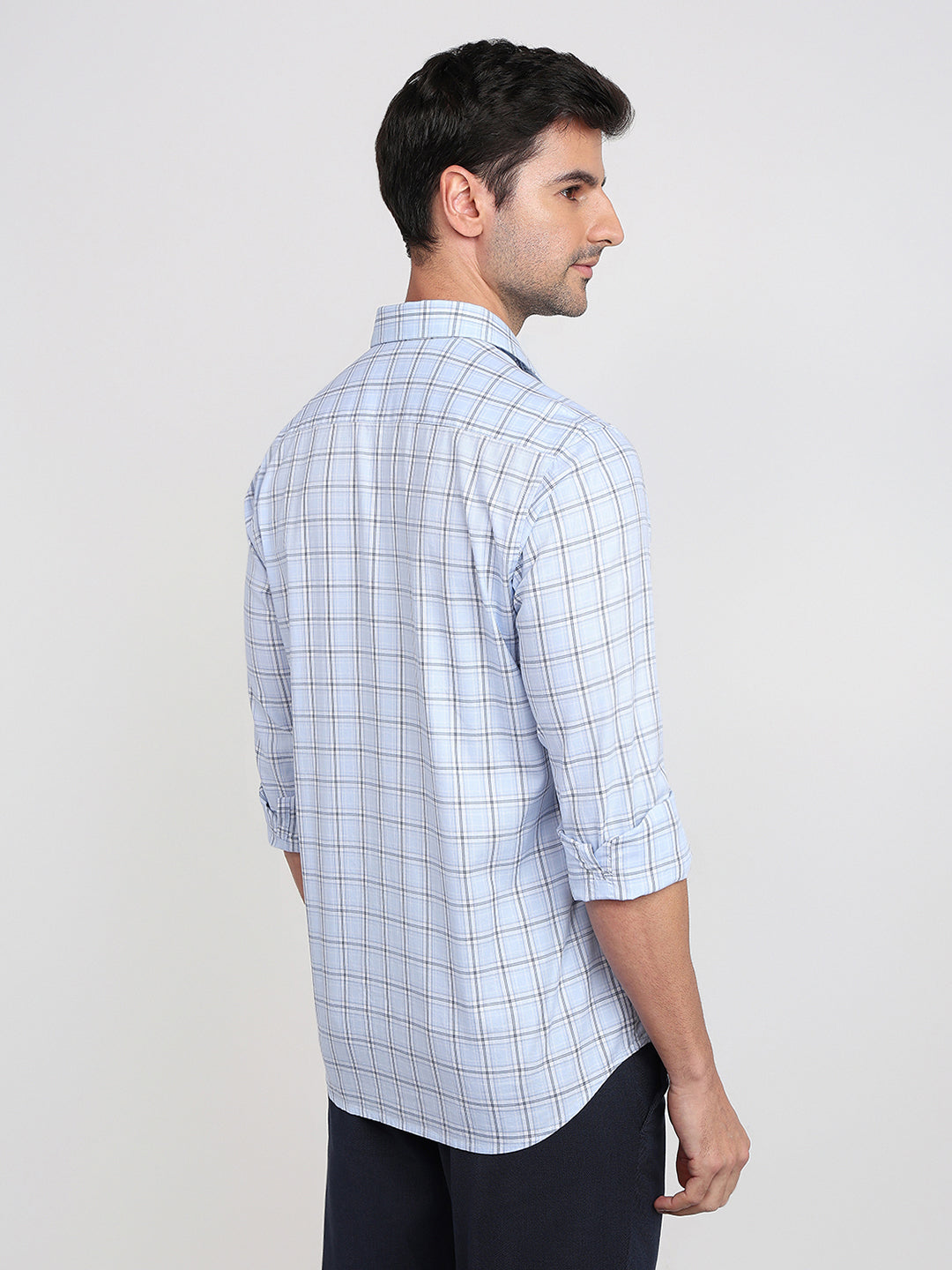 Colorplus Men Blue Checks Regular Fit Cotton Full Sleeve Casual Shirt