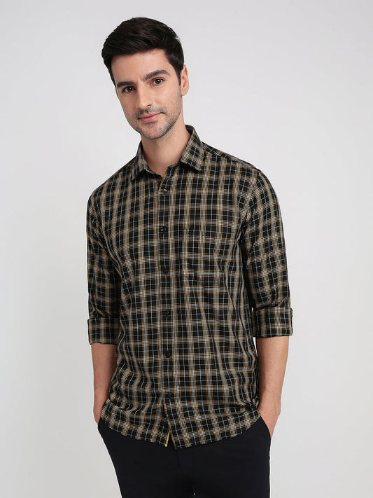 Colorplus Men Black Checks Regular Fit Cotton Full Sleeve Casual Shirt